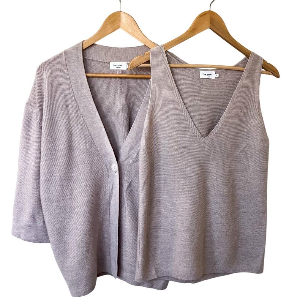 The Reset R Label Wool Womens Kimono Cardigan Tank Set Size M Beige Minimalist